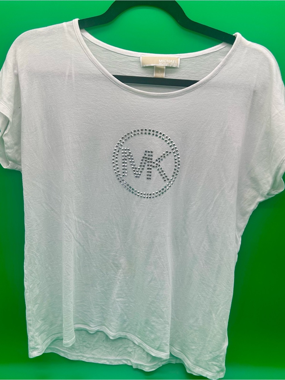 Michael Kors White Short Sleeve Tee with Studded MK Emblem